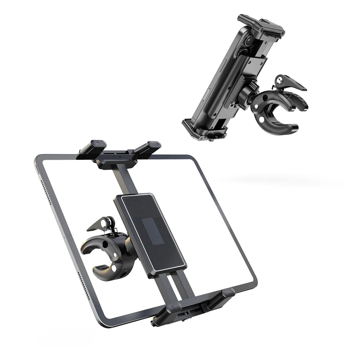 Universal Phone Tablet Mount for Treadmill Bike Stroller Golf Cart Music Stand, Adjustable Clip Holder for Smartphones & Tablets
