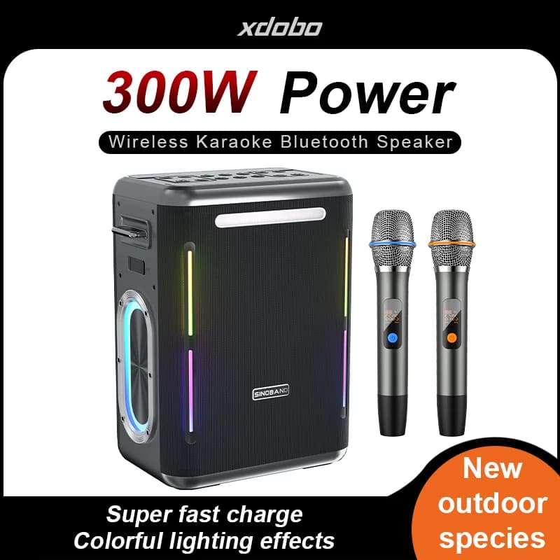 300W Peak Portable Wireless Speaker Karaoke Machine With 2 Microphones Waterproof Loud Stereo Portable Deep Bass RGB For Outdoor