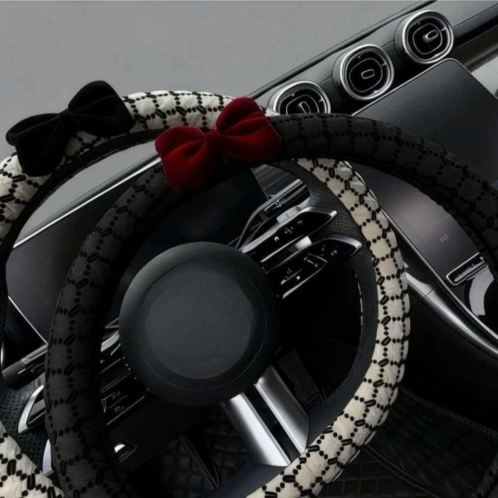 Nuovo Coprivolante in Pizzo con Fiocco, Universale per Tutte le Stagioni, Traspirante in Poliestere, Antiscivolo, Elegante e Carino, Accessorio per Interni Auto