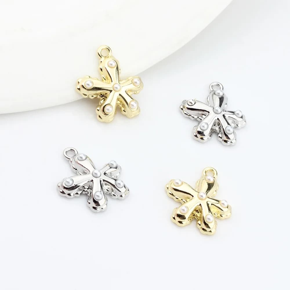 6 pcs/lot 20*18MM Zinc Alloy Pendant Inlaid with Pearl Flower Pendents And Pendants FAI Necklace by TE Bracelet Earrings Accessories