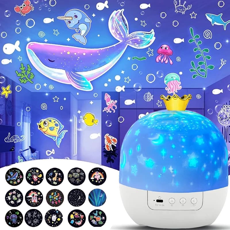Corona Stella Proiezione di luce Stella rotante Camera da letto Soffitto Atmosfera Lampada da notte Stelle Regalo di compleanno per bambini con foglio di pellicole