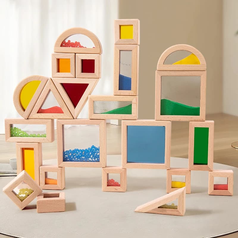 Blocchi di Legno Colorati Arcobaleno Mengshi per lo Sviluppo della Prima Infanzia, Grandi Particelle Trasparenti in Acrilico per Stimolazione Sensoriale e Visiva
