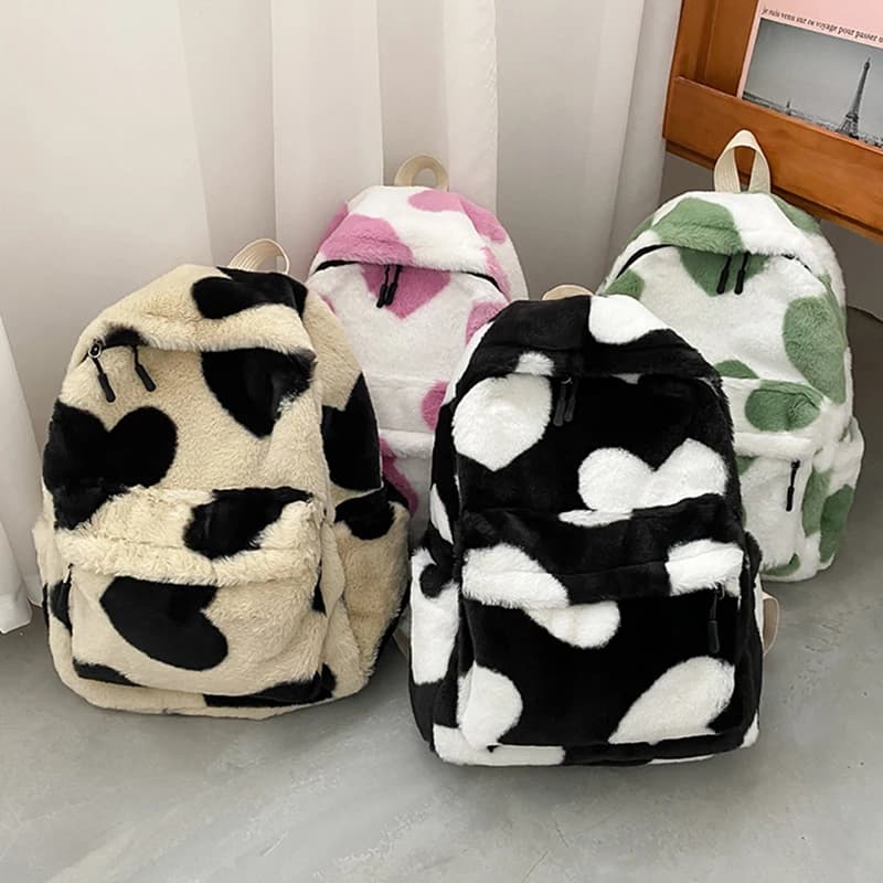 Donne ragazze carino zaini di pelliccia bambini borse da scuola bambini regalo libro borsa cuore peluche cartone animato zaino peluche rosa zaini neri