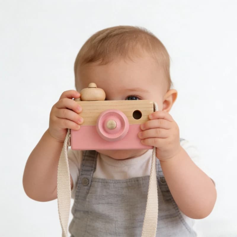 Giocattoli in Legno a Forma di Fotocamera, Ciondoli per Bambini, Blocchi Montessori, Giocattoli Fai-da-Te, Regali per l'Allattamento, Giochi da Esterno
