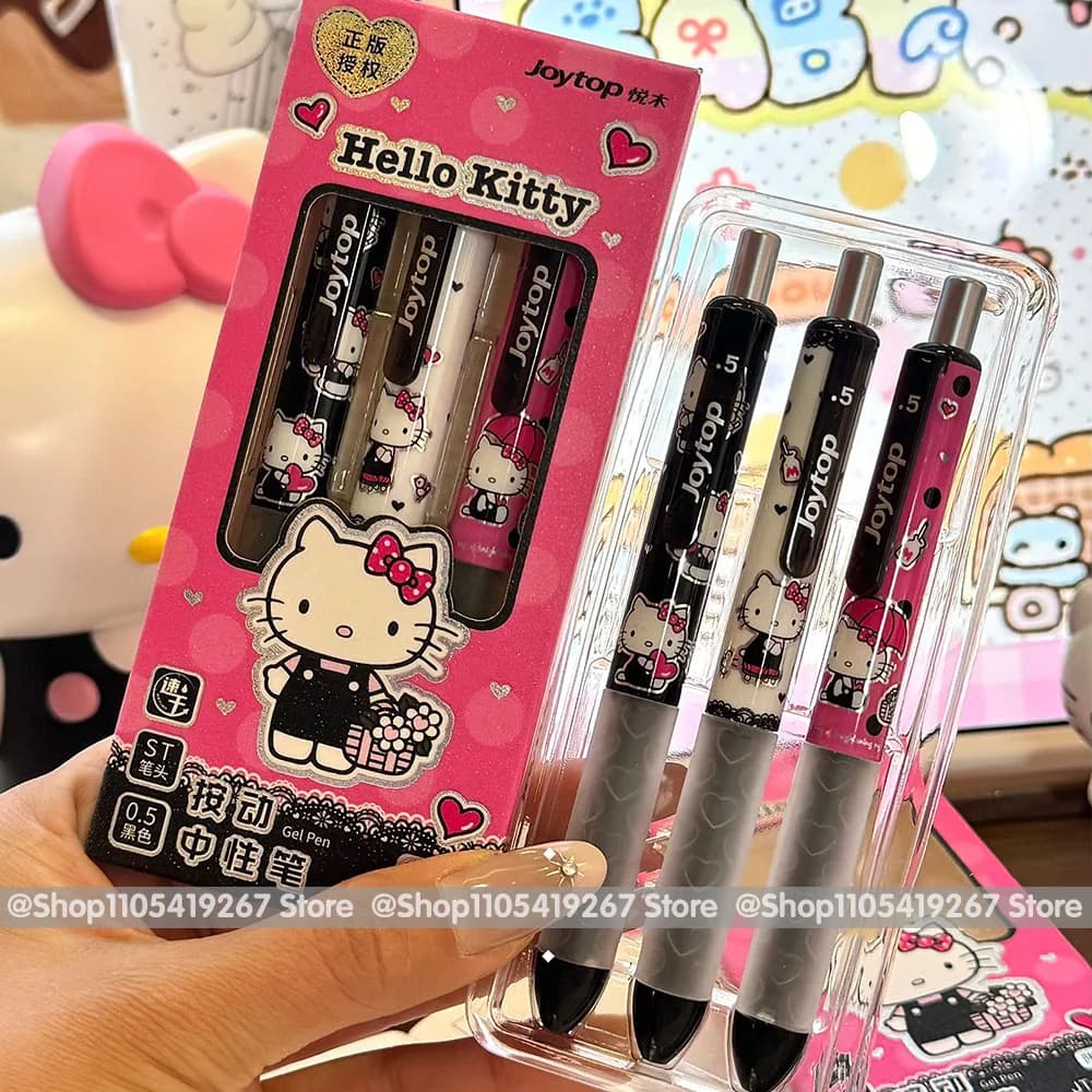 Genuine 3Pcs/Box Sanrio Hello Kitty Gel Pen Set Cartoon KT Cat Ballpoint Pen with Protective Cover School Stationery Gifts