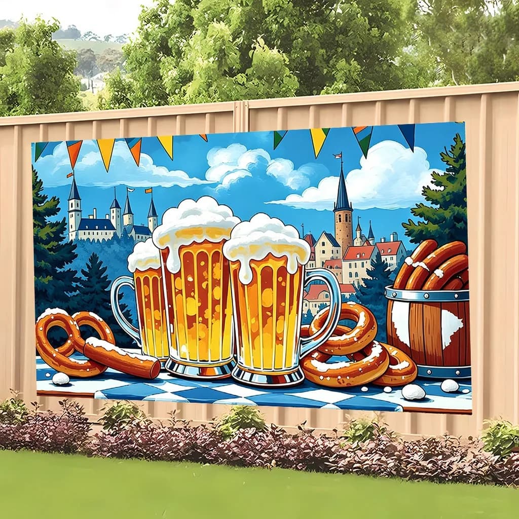 German Oktoberfest Backdrop Beer Festival Party Supplies Bavarian Beer Mug Pretzel Wall Hanging Banner Photography Decor