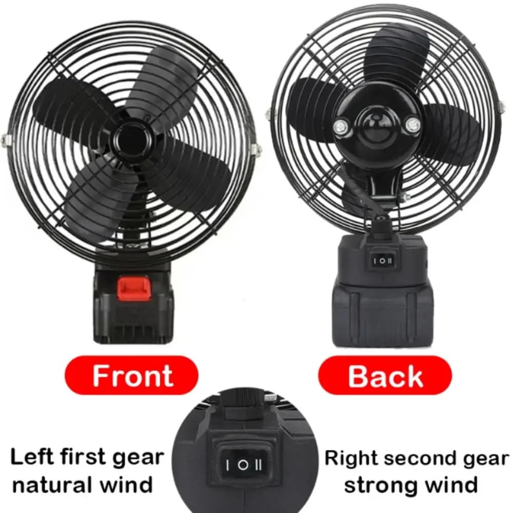 Potente design wireless Ventilatore portatile Ricaricabile Costruzione in metallo Ventilatore ad alta potenza Ventilatore elettrico da pesca