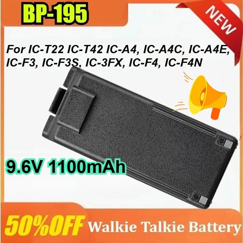 Batteria Ni-MH BP-195 9.6V 1100mAh per Walkie-talkie IC-T22 IC-T42 IC-A4 IC-A4C IC-A4E IC-F3 IC-F3S IC-3FX IC-F4 IC-F4N