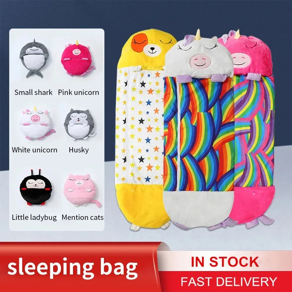Animated cartoon plush sleeping bag Sleeping bag with doll pillow Animal design for boys and girls Birthday gift for children