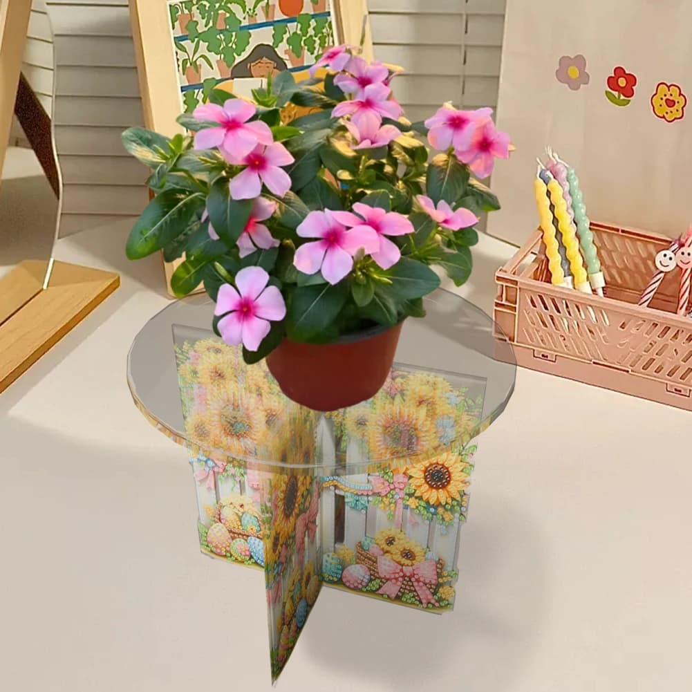 Support for potted plants with support for acrylic plants with diamond painting and sunflower