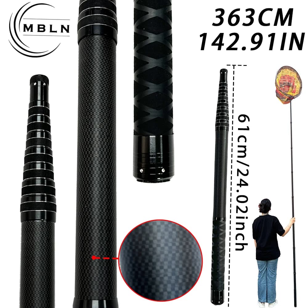Rete da Pesca Telescopica in Fibra di Carbonio Ultra Lunga 3,6M Marca MBLN, Rete a Mano per Pesca in Mare con Design di Posizionamento