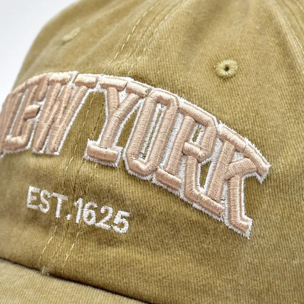New York Cotton Baseball Hat Washable with Embroidered Letters, Sports Hat with Natra Beak, Anti-UV Solar Protection