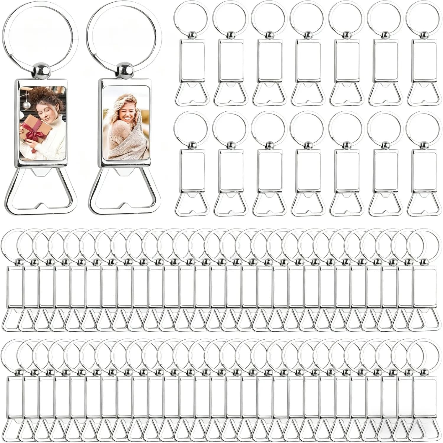 10pcs Sublimation Blanks Keychain Bottle Opener – Blank Rectangle Key Rings for Heat Transfer Printing, DIY Gifts for Holidays