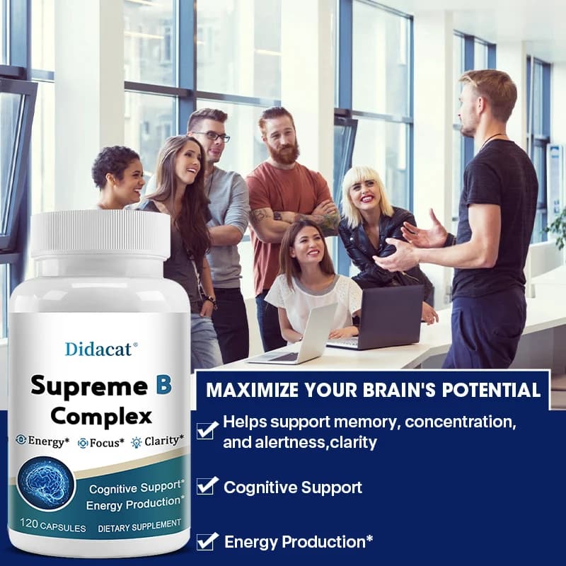 Super B vitamins for women and men, food supplement for energy metabolism support, improves concentration and memory