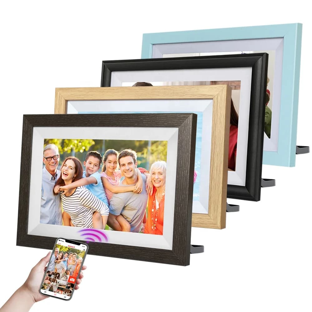 Vendita all'ingrosso Personalizza Woden Case Frameo LCD Cloud Video Scarica cornici per foto digitali WiFi da 10 pollici