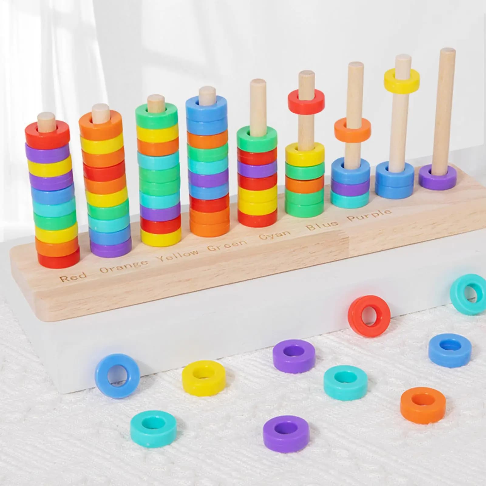 Anelli Impilabili Arcobaleno Giocattoli Montessori, Gioco Sensoriale e di Abbinamento Forme per Bambini, Puzzle Educativo Impilabile per Bambini e Bambine