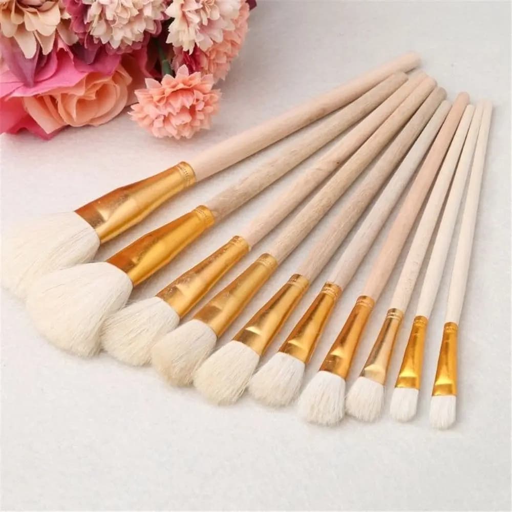 Pointed Professional Bristle Brush Set 10pcs Wooden Paint Brushes Oil Painting Acrylic Watercolor Painting