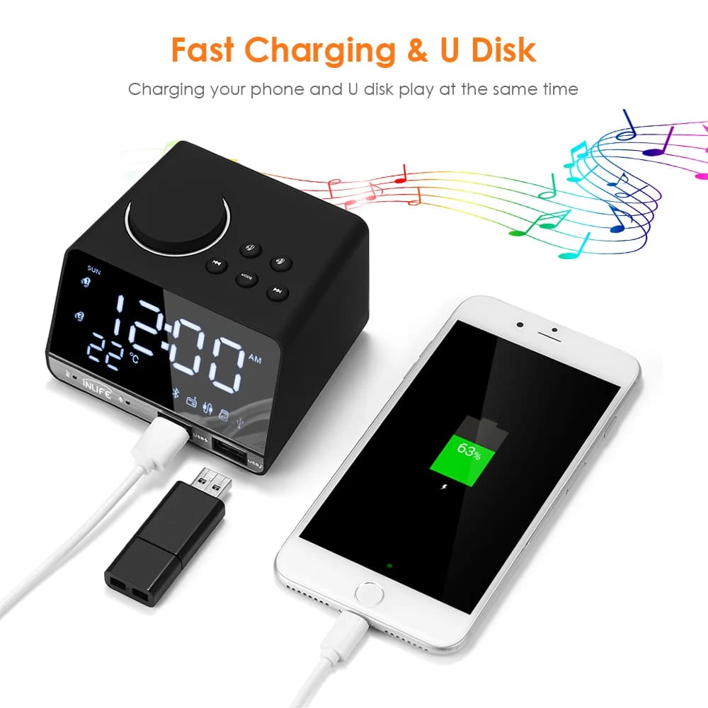 2025 Hot K11 Altoparlante sveglia radio 4.2 compatibile con Bluetooth con 2 porte USB LED digitale Orologio da tavolo per la decorazione domestica