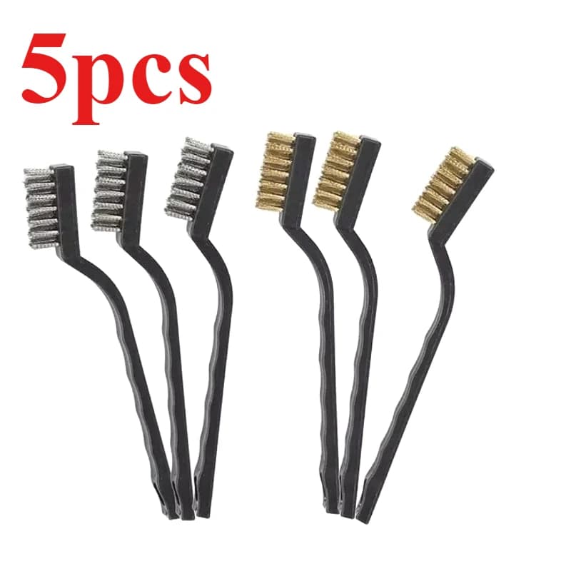 Set of 5 Small Metal Brushes for Cleaning, Removing Rush and Paint from Mechanical Components, Metallic Wire Brush and Copper Brush
