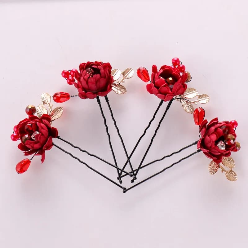 Nuova forcina per capelli con fiore rosso cinese, elegante accessorio per capelli da donna, strumento per lo styling