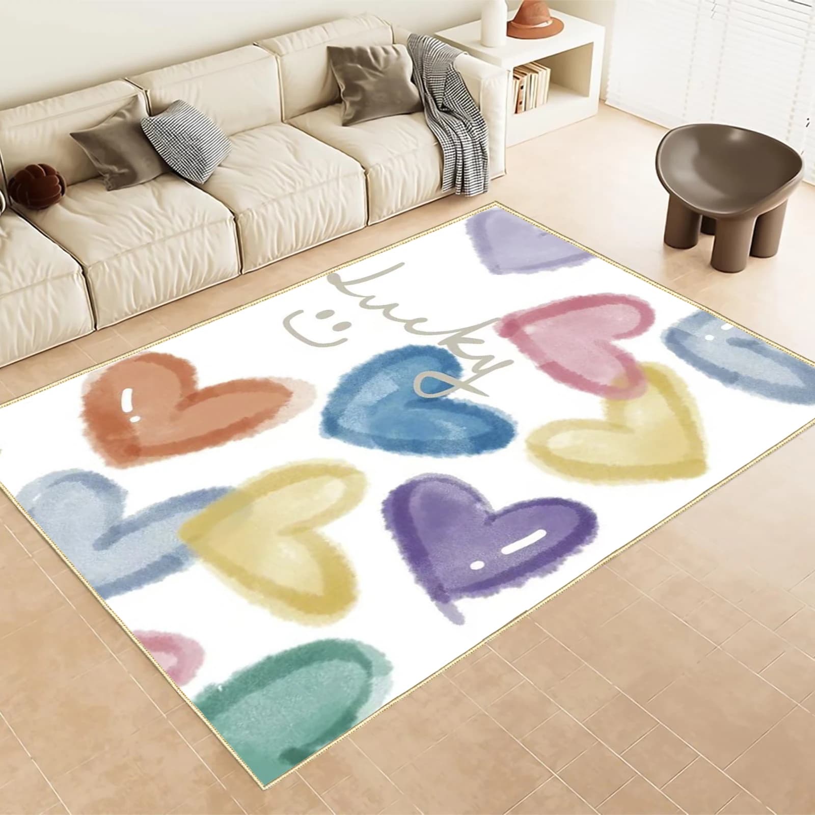 Cartoon Heart Rug, Romantic Living Room Carpet, Valentine's Decor, Bedroom Home Bedding