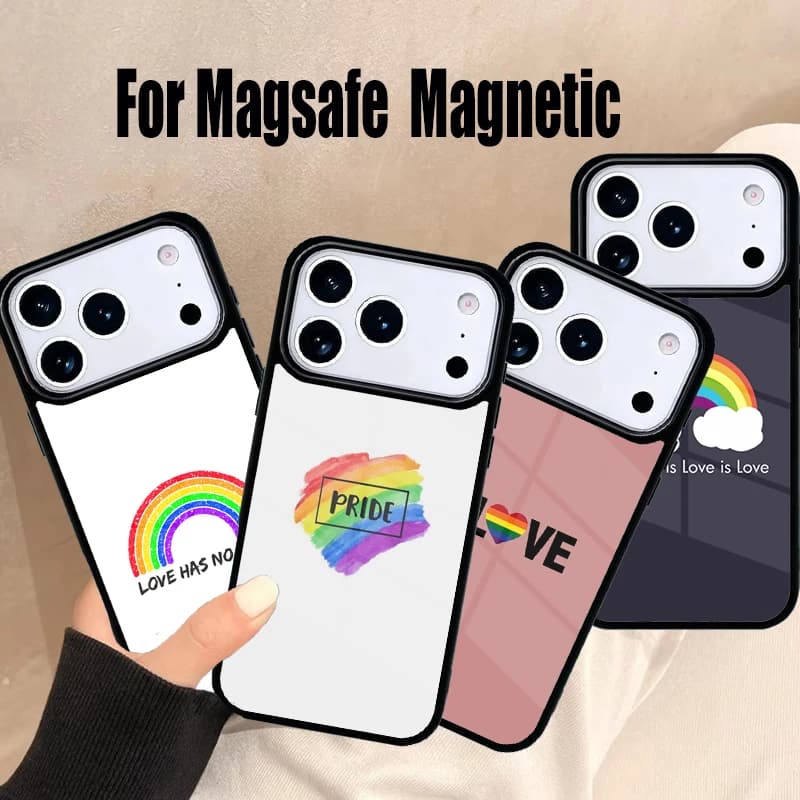 Cover per iPhone con design artistico Rainbow LGBT Love is Love Pride per iPhone 17 Air 16e 15 14 13 12 11 Pro Max Plus, Cover Magnetica Wireless Magsafe
