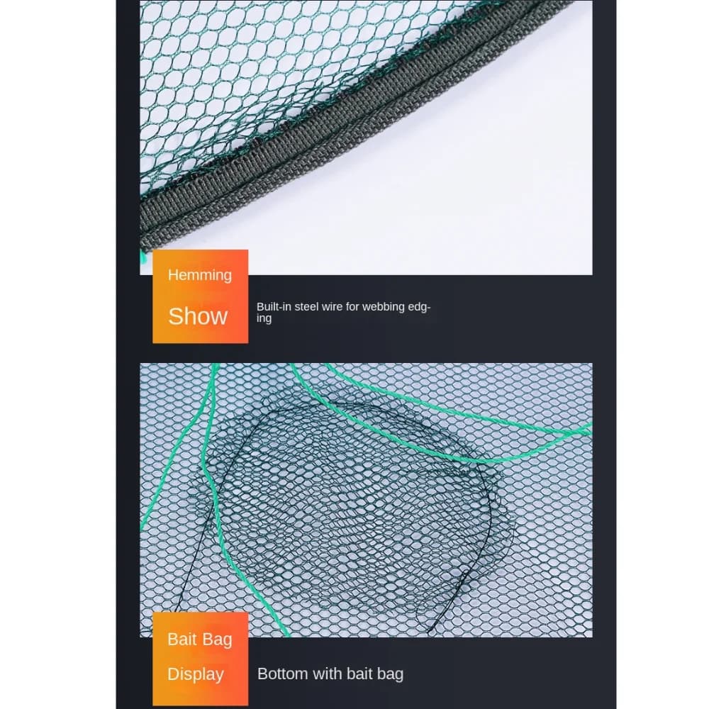 2024 Foldable Fishing Nets Quick-drying Glued Steel Fork Fish Trap Pond Mesh Fish Basket