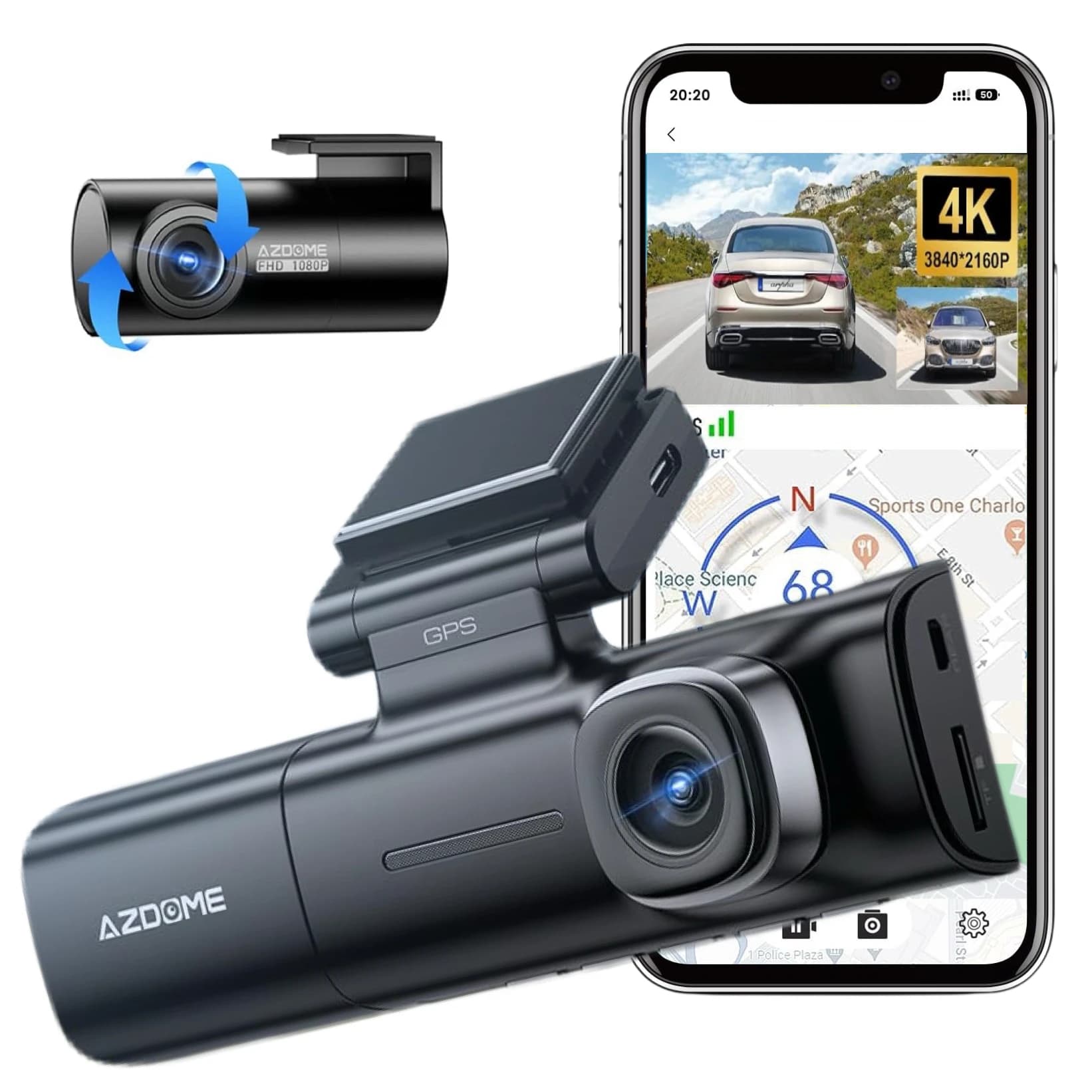 M590 Schermo IPS da 3,18" Registratore di guida 2K 3 telecamere con GPS WiFi Dash Camera per auto 1440P Dash Cam anteriore e posteriore
