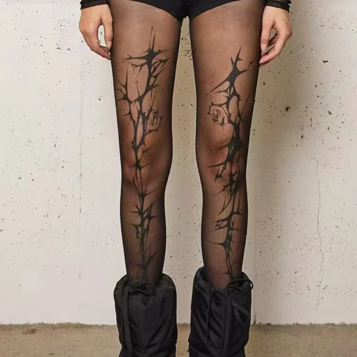 1 Fashionable and Personalized Branch Print Silk Stockings for Women, Including Panties and Stockings