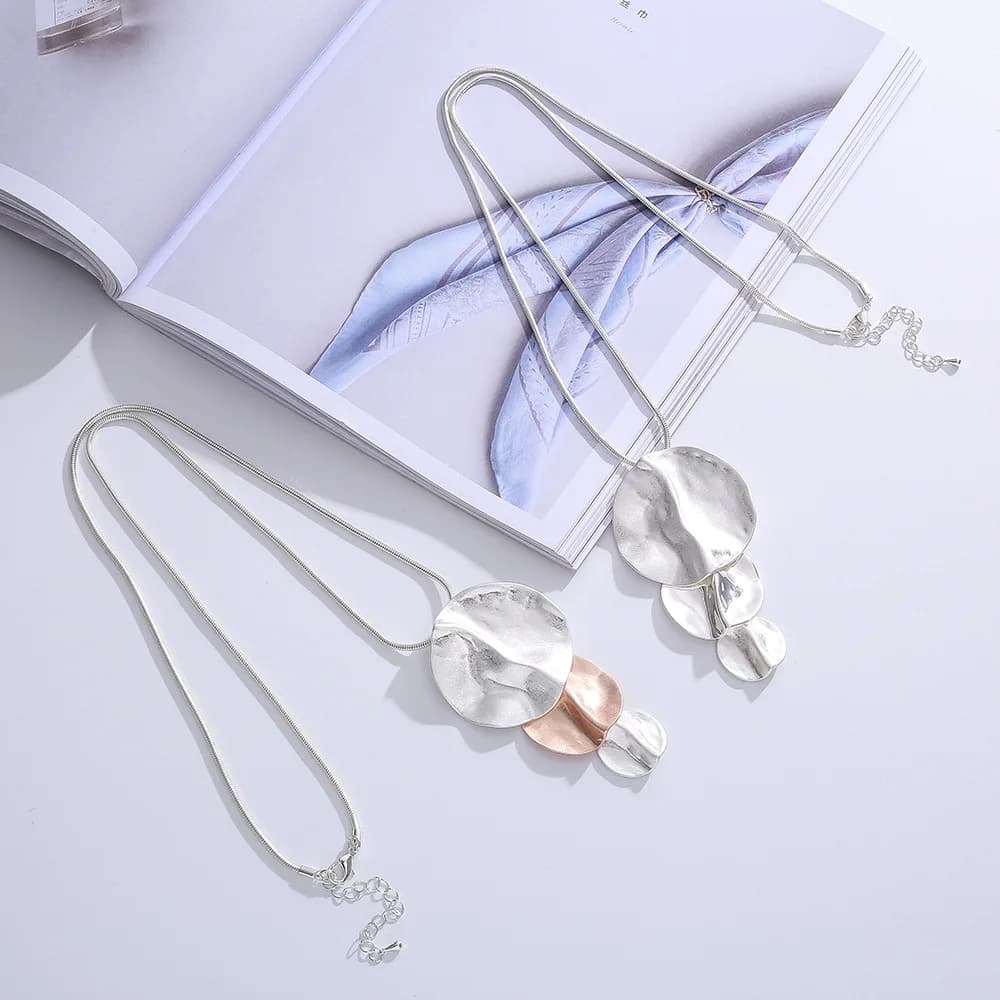 European and American fashionable long necklace geometric round pendant women's alloy sweater chain