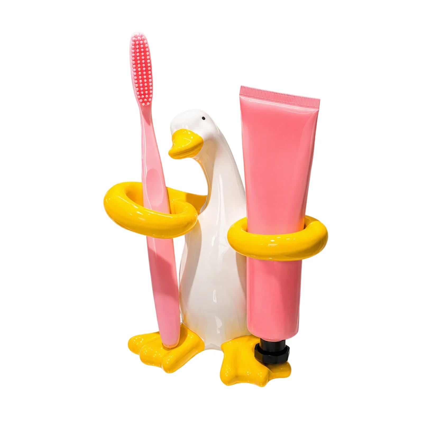 Duck Decor Ceramic Toothbrush Holder Dual Slot Bathroom Vanity Organizer Toothpaste And Toothbrush Caddy