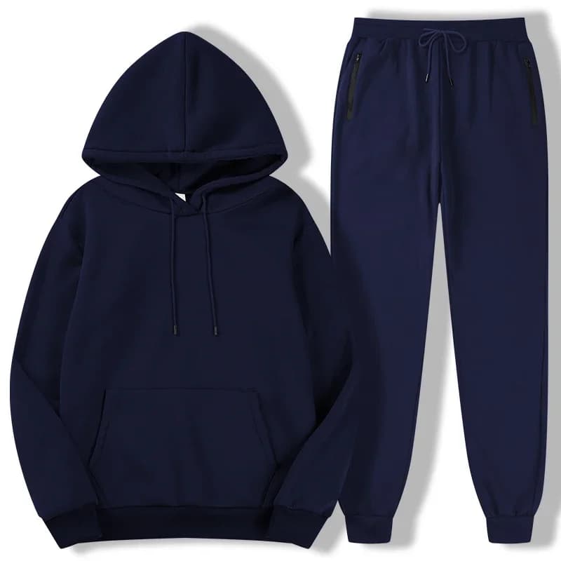 New Autumn Winter Solid Color Casual Sports Two - piece Hoodie and Pants Set for Men S - 3XL Tracksuit for Daily Activity