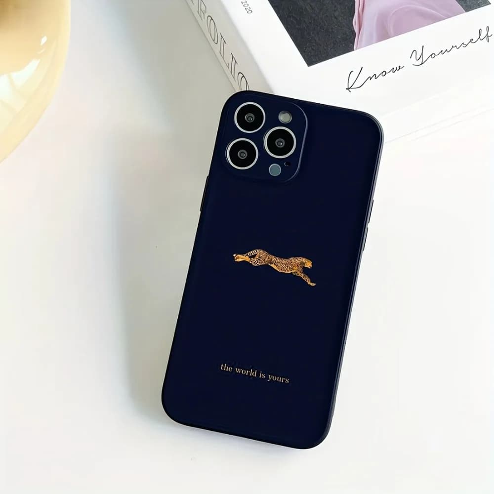 Deep blue leopard print phone case suitable for iPhone 17, 16, 15, 14, 13,12,11 Pro/Max/Plus anti drop and shockproof back cover