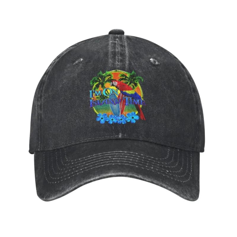 Washed Baseball Cap I'M on Island Time Tropical Beach Spring Trucker Hat for Couple Women Design Outdoor Gym Sun Baseball Caps
