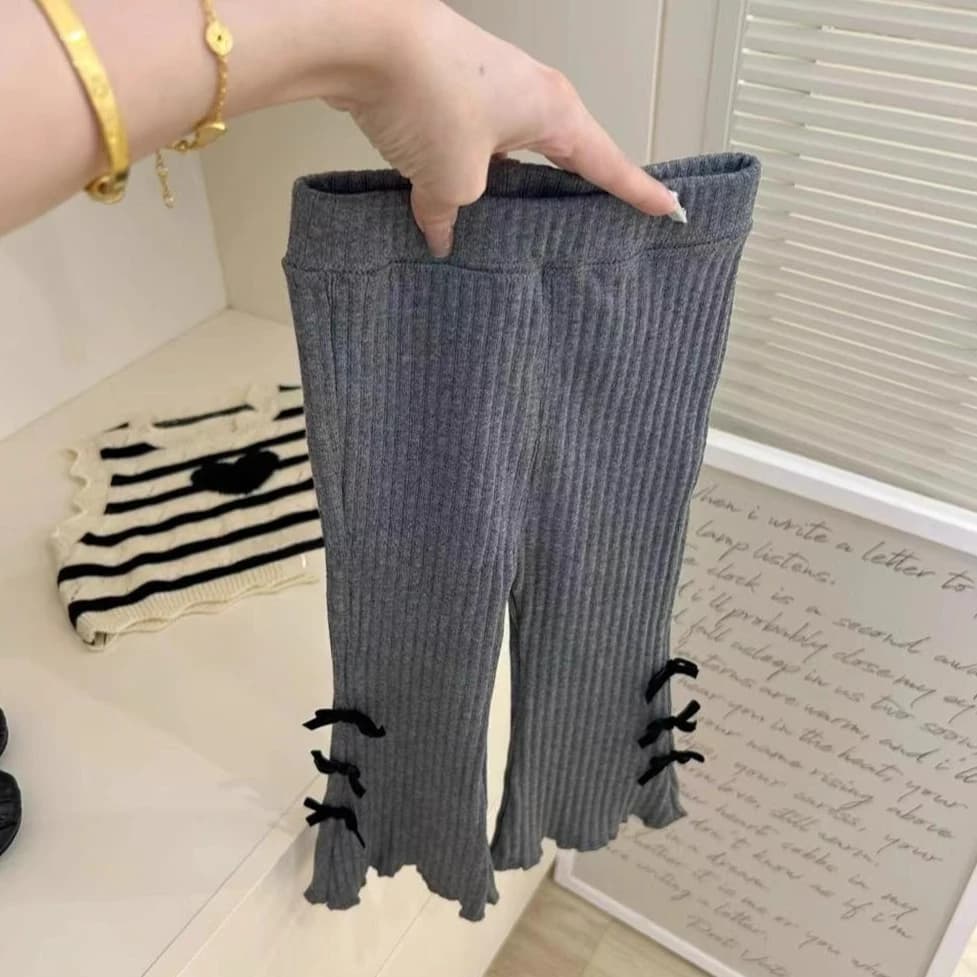 Girls' Autumn Bell Bottom Pants Bow Tie Stickers Baby Kids Tight Leggings Fashionable Clothes Children's Spring and Autumn Pants