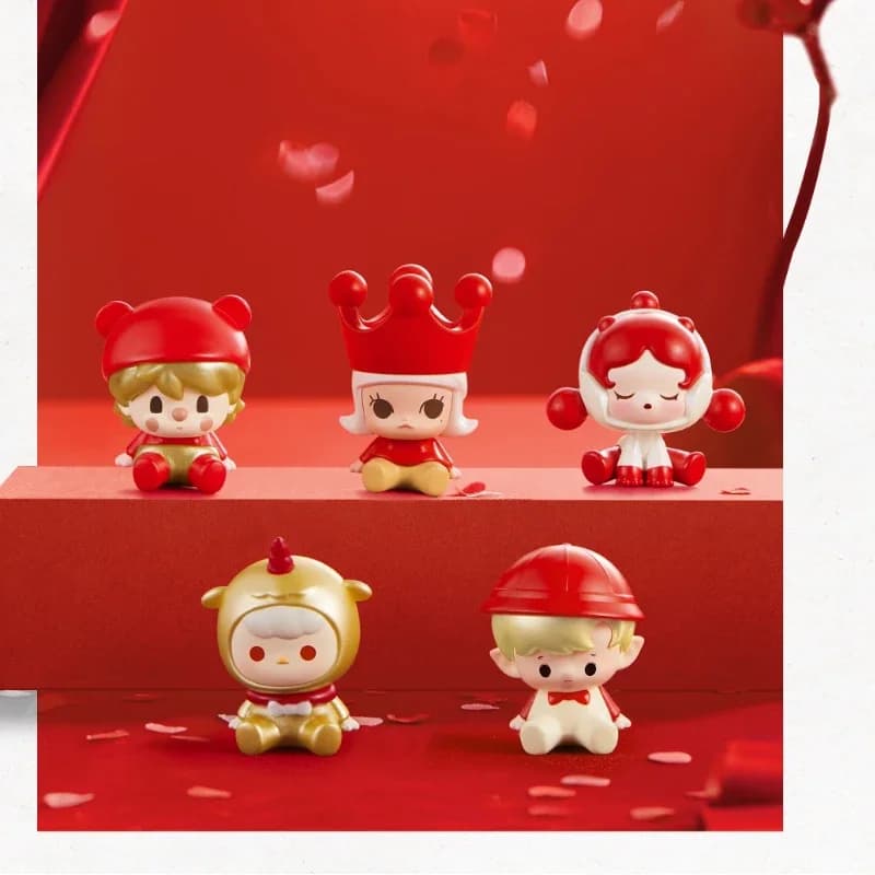 Popmart Pop Bean Happy New Year Classic Sitting Posture Series Mini Dolls Anime Figure Kawaii Desktop Ornaments Gifts Collection