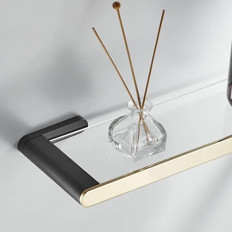 Brass Brushed Gold Bathroom Shelf Glass Shower Storage Rack Black Toilet Cosmetic Rack Wall Wash Rack Bathroom Shelving
