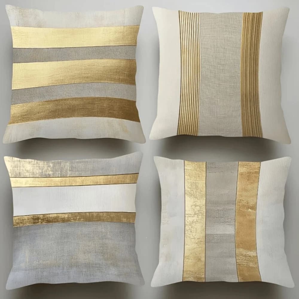Glamorous Gold and Neutral Striped Pillowcases for Luxurious Decor Sofa cushion cover home room decoration 2D flat printing Shor