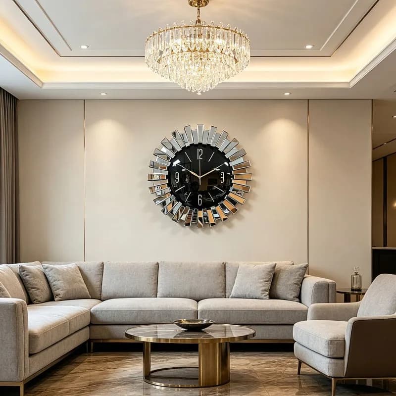 New Simple Modern Clocks Fashion Round Glass Mirror Art Wall Clock Light Luxury Home Living Room Wall Clocks Horloge Mural