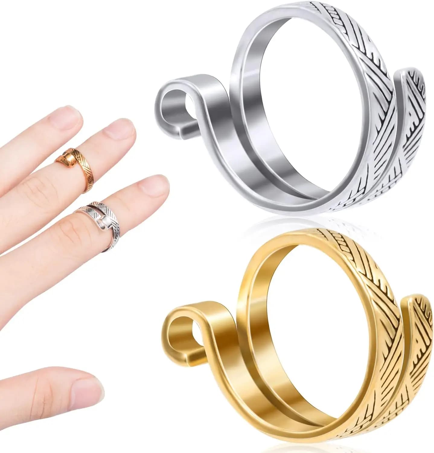 Anello ad anello per maglieria all'uncinetto per dita 2 pezzi Anello ad anello per uncinetto in metallo Anello per maglieria intrecciato ad anello per maglieria regolabile
