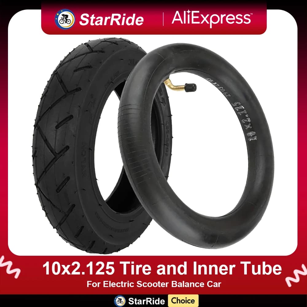 10x2.125 Tire and Tube for Baby Stroller, Trolley, Electric Scooter Tire Replacement Wheels with 0° Valve Stem for 6 inch Rims