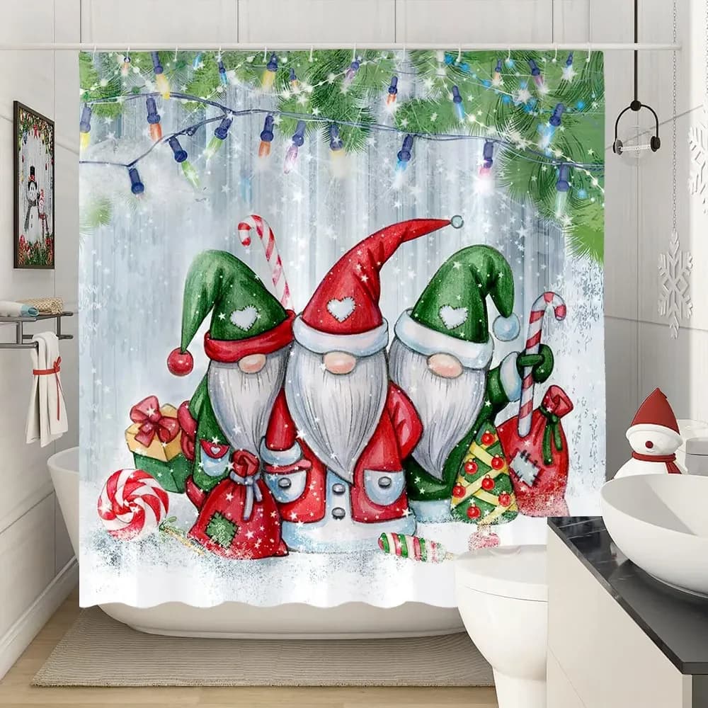 Buon Natale Tende da doccia Inverno Fiocco di neve Natale Foglie di pino Lampada Vacanza Agriturismo Casa Tessuto Tenda da bagno Arredamento bagno