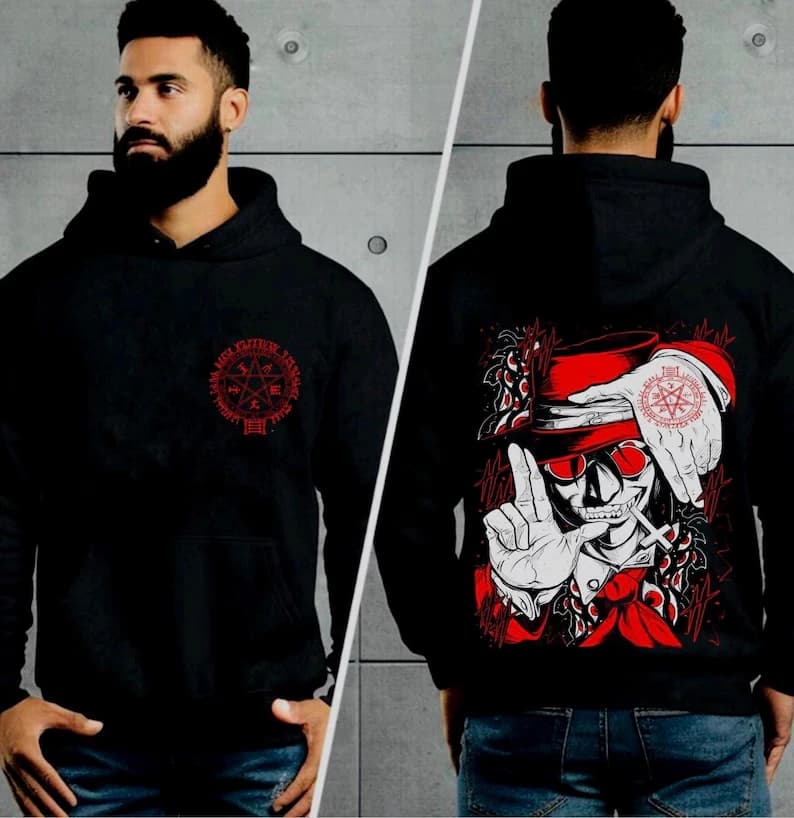 Hellsing Hoodie Oversized Unisex Graphic Print Crew Neck T-Shirt for Men Women Streetwear Trendy Casual Loose Couples Breathable