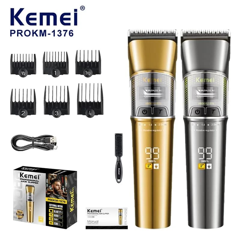 Tagliacapelli Professionale Kemei con Lama DLC, Ricaricabile, Motore Brushless a Rotore Esterno, per Uomo KM-1376