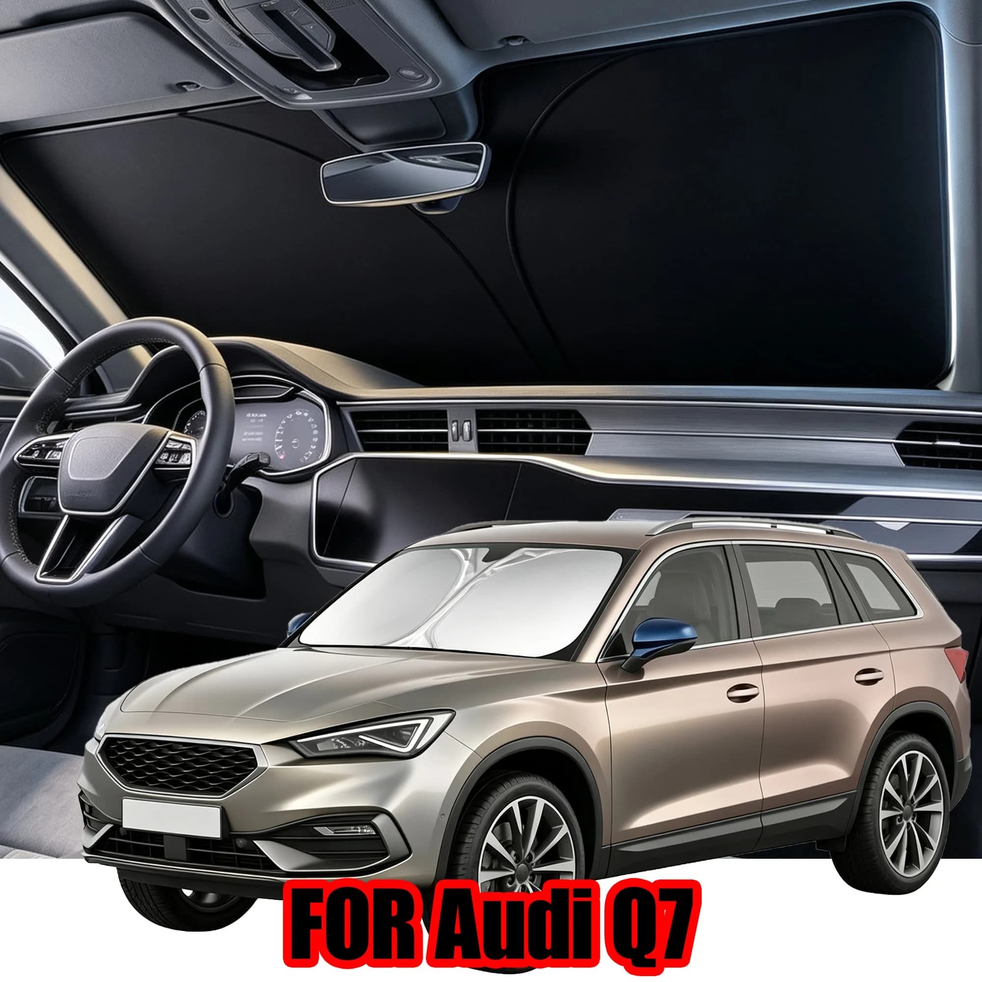 FOR Audi Q7 Windshield Sunshade With Titanium Silver Coating, UV Protection & Heat Block