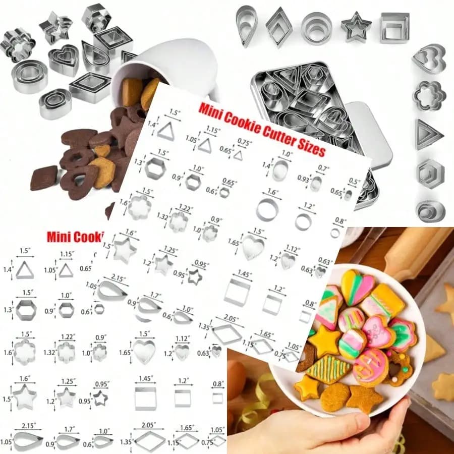 Set di 30 mini tagliabiscotti con scatola, piccoli tagliabiscotti in acciaio inossidabile per frutta, verdura, argilla polimerica, set geometrico per stampi per biscotti