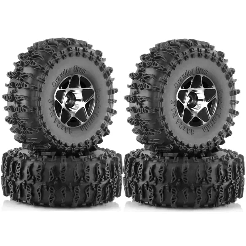 4pcs 63mm Metal 1.0" Beadlock Wheel Rim Rubber Tire Set for 1/18 1/24 RC Crawler Axial SCX24 AX24 TRX4M FCX24 Upgrade Parts
