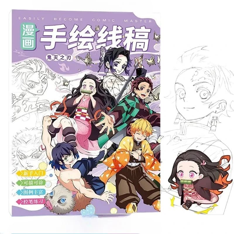 Demon Slayer anime cartoon student colouring line art drawing book creative patterns outline sketchbook doodle book gift