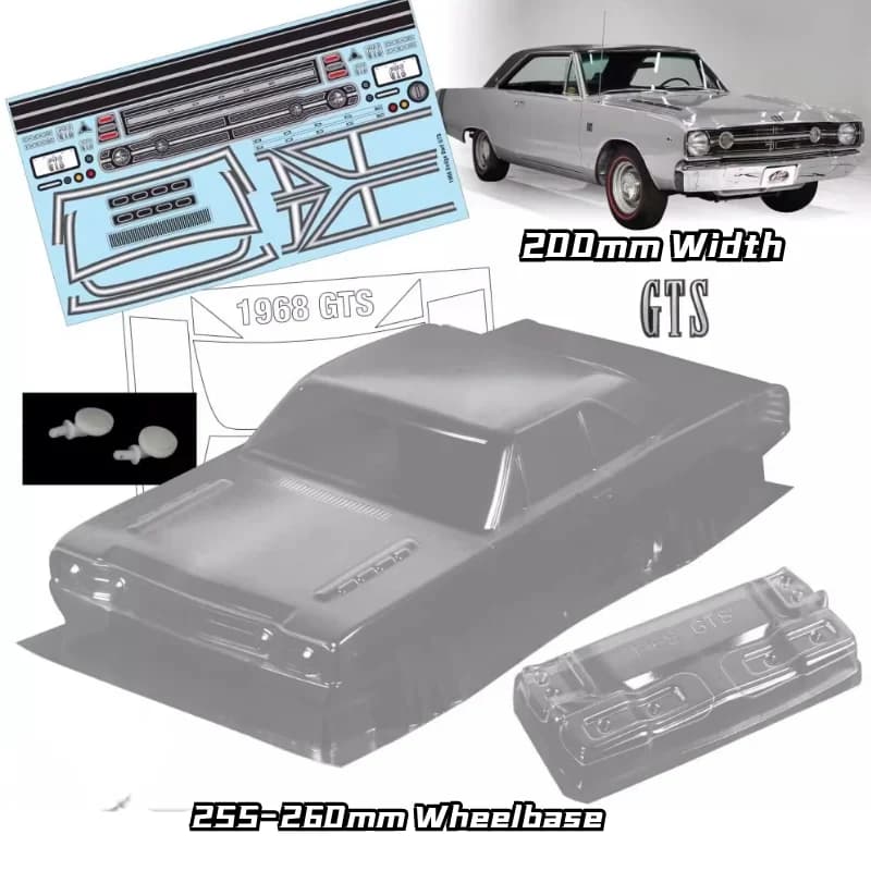 1/10 1968 Dart GTS RC Pony carrozzeria PC Shell 200mm larghezza 260mm interasse paralume 3D nessun corpo verniciato RC Hsp Hpi Trax Tamiya LC