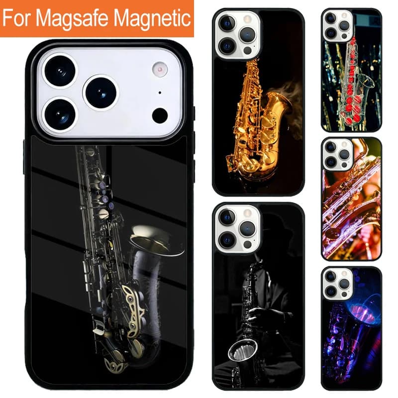 Custodia per telefono con ricarica wireless magnetica a tema musicale Sassofono per iPhone 17 Pro 16 15 13 12 11 Pro Max Air 14 Plus con cover MagSafe